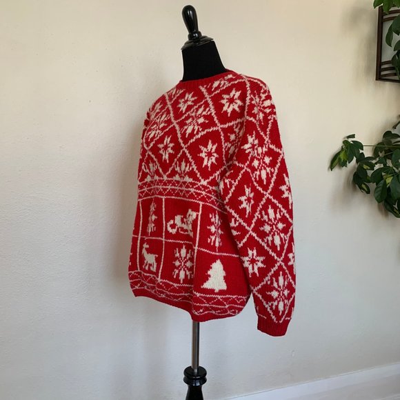 Vintage 80s unisex red Nordic sweater sz L - Picture 2 of 5